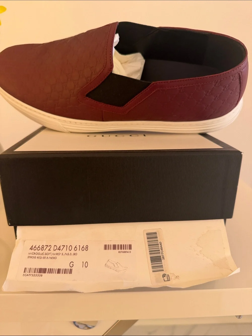 Gucci Men's Slip-On Loafer in Deep Red and White